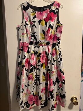 White Floral Fit-and-Flare Dress with Pink Accents
